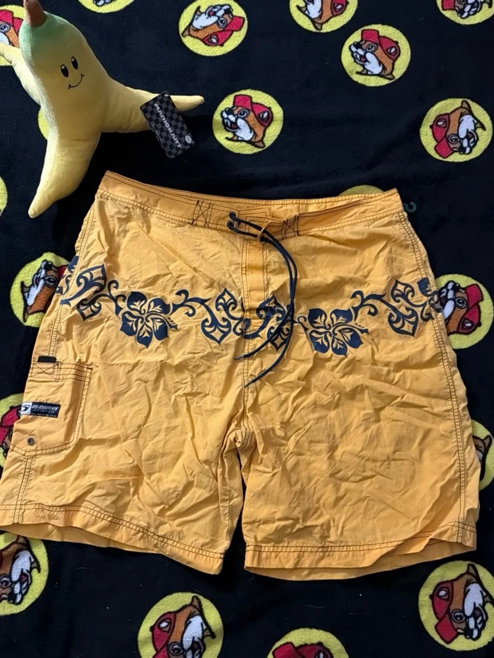 Old Navy Yellow Swim Board Shorts with Navy Floral Accent